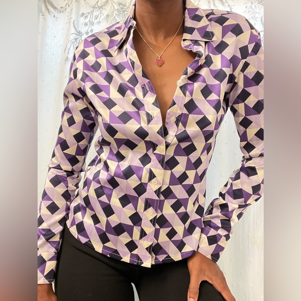 Tracy M Silk long Sleeve Button Down- petite - Picture 4 of 10